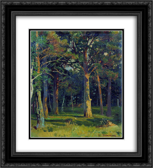 Forest, pine 20x22 Black Ornate Wood Framed Art Print Poster with Double Matting by Shishkin, Ivan