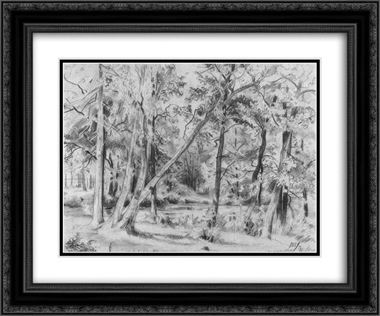 Forest 24x20 Black Ornate Wood Framed Art Print Poster with Double Matting by Shishkin, Ivan