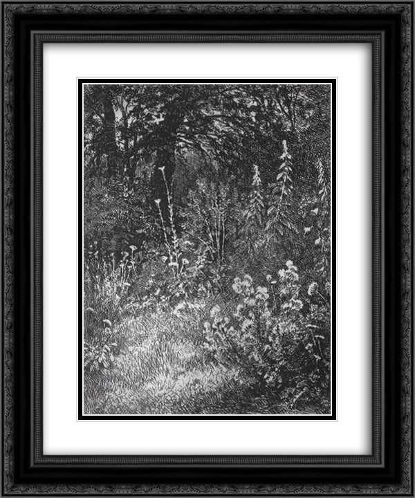 Forest flowers 20x24 Black Ornate Wood Framed Art Print Poster with Double Matting by Shishkin, Ivan