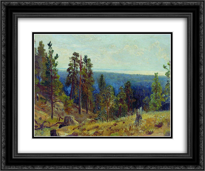 Forest horizont 24x20 Black Ornate Wood Framed Art Print Poster with Double Matting by Shishkin, Ivan