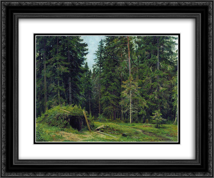 Forest hut 24x20 Black Ornate Wood Framed Art Print Poster with Double Matting by Shishkin, Ivan