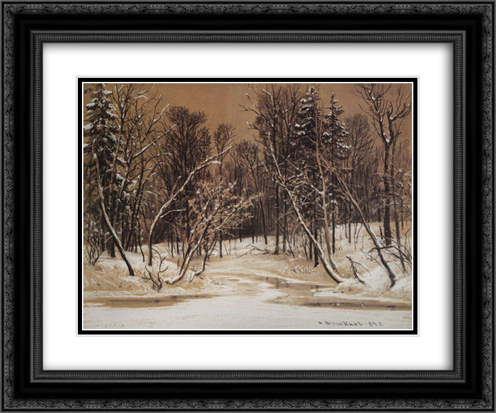 Forest in winter 24x20 Black Ornate Wood Framed Art Print Poster with Double Matting by Shishkin, Ivan