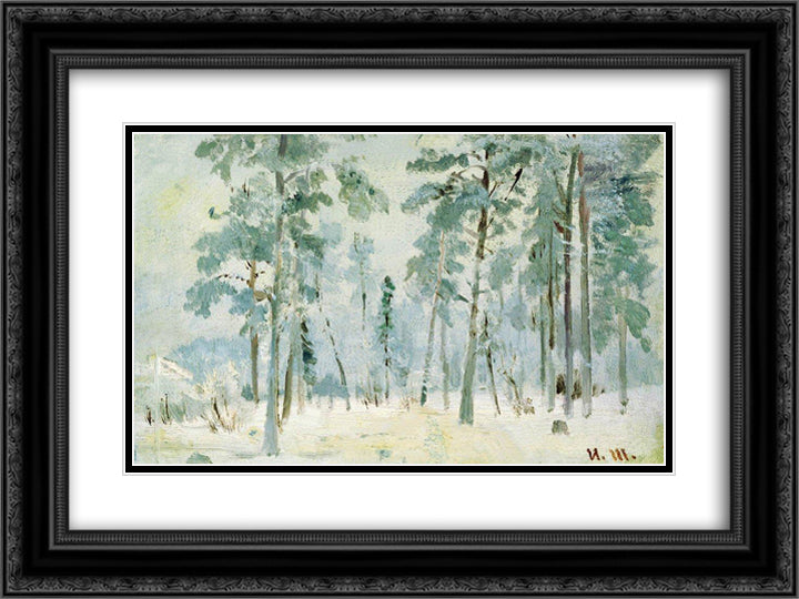 Forest into the frost 24x18 Black Ornate Wood Framed Art Print Poster with Double Matting by Shishkin, Ivan