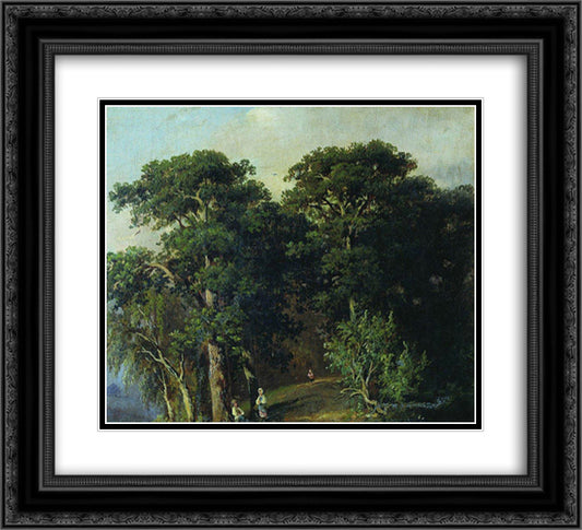 Forest Landscape with Figures 22x20 Black Ornate Wood Framed Art Print Poster with Double Matting by Shishkin, Ivan