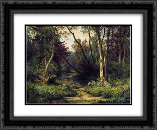 Forest Landscape with Herons 24x20 Black Ornate Wood Framed Art Print Poster with Double Matting by Shishkin, Ivan