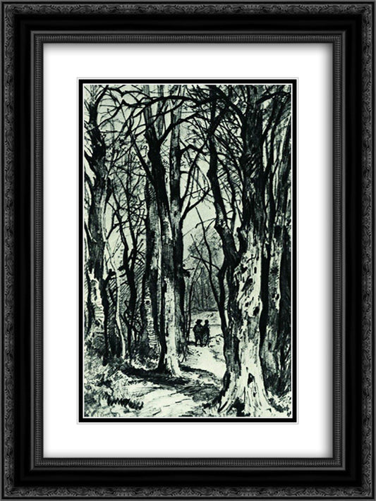 Forest path 18x24 Black Ornate Wood Framed Art Print Poster with Double Matting by Shishkin, Ivan