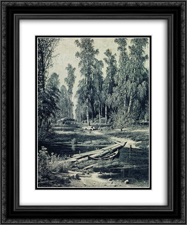 Forest River 20x24 Black Ornate Wood Framed Art Print Poster with Double Matting by Shishkin, Ivan