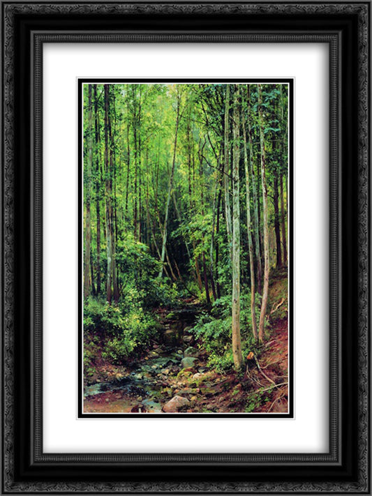 Forest-aspen 18x24 Black Ornate Wood Framed Art Print Poster with Double Matting by Shishkin, Ivan