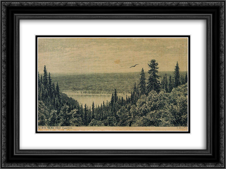 From the banks of the Kama River near Yelabuga 24x18 Black Ornate Wood Framed Art Print Poster with Double Matting by Shishkin, Ivan