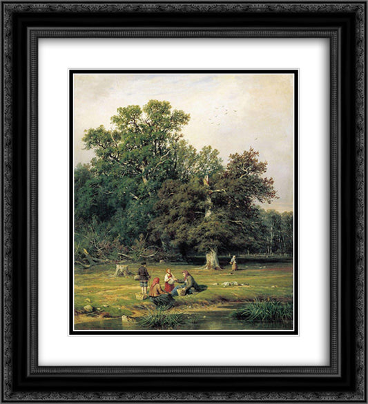 Gathering Mushrooms 20x22 Black Ornate Wood Framed Art Print Poster with Double Matting by Shishkin, Ivan