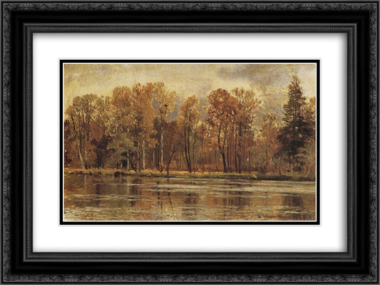 Golden autumn 24x18 Black Ornate Wood Framed Art Print Poster with Double Matting by Shishkin, Ivan