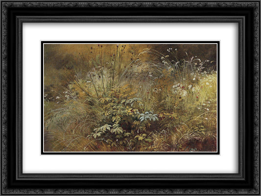 Grass 24x18 Black Ornate Wood Framed Art Print Poster with Double Matting by Shishkin, Ivan