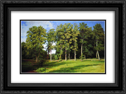 Grove by the Pond. Preobrazhenskoye 24x18 Black Ornate Wood Framed Art Print Poster with Double Matting by Shishkin, Ivan