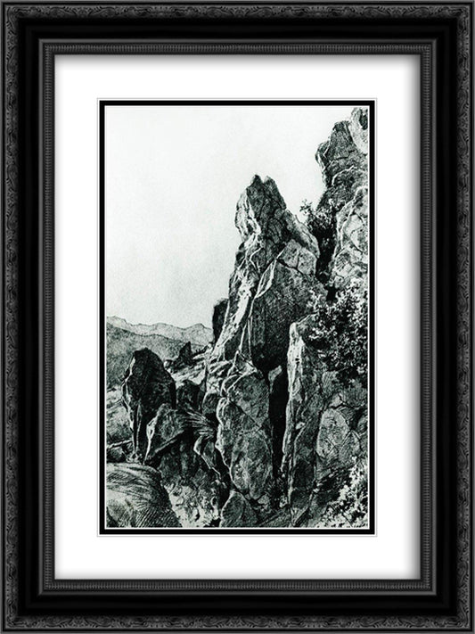 Gurzuf. Rocks 18x24 Black Ornate Wood Framed Art Print Poster with Double Matting by Shishkin, Ivan