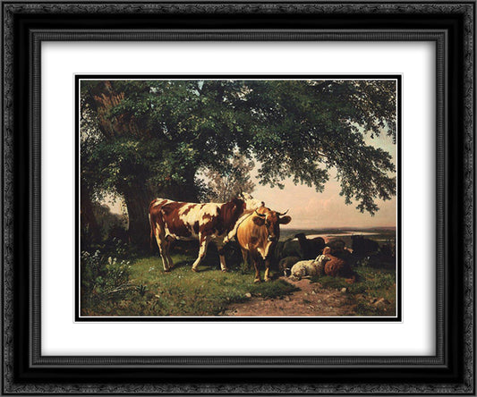 Herd under the trees 24x20 Black Ornate Wood Framed Art Print Poster with Double Matting by Shishkin, Ivan