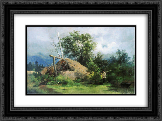 Hovel 24x18 Black Ornate Wood Framed Art Print Poster with Double Matting by Shishkin, Ivan