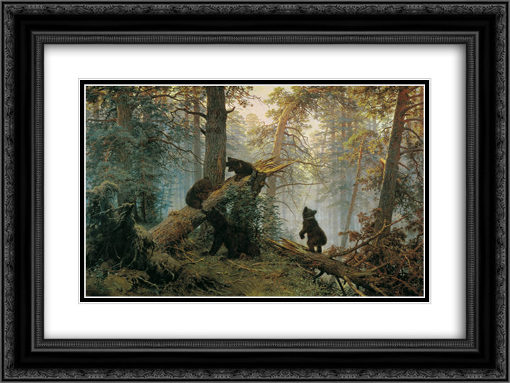 Morning in a Pine Forest 24x18 Black Ornate Wood Framed Art Print Poster with Double Matting by Shishkin, Ivan