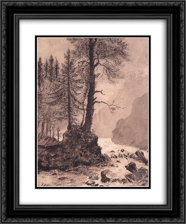 Mountain River 20x24 Black Ornate Wood Framed Art Print Poster with Double Matting by Shishkin, Ivan