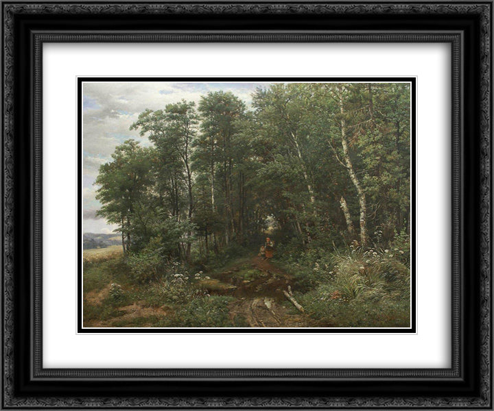 Mushroom pickers 24x20 Black Ornate Wood Framed Art Print Poster with Double Matting by Shishkin, Ivan