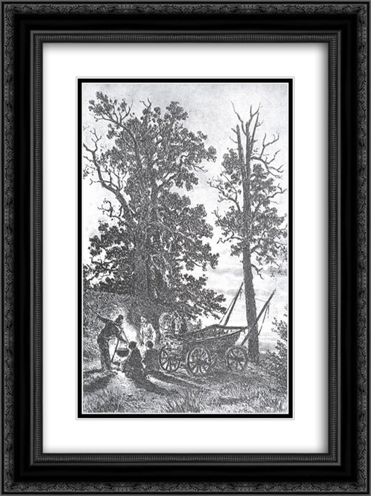 Night 18x24 Black Ornate Wood Framed Art Print Poster with Double Matting by Shishkin, Ivan