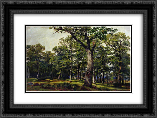 Oak forest 24x18 Black Ornate Wood Framed Art Print Poster with Double Matting by Shishkin, Ivan