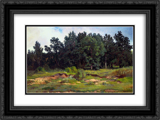 Oak grove in a gray day 24x18 Black Ornate Wood Framed Art Print Poster with Double Matting by Shishkin, Ivan