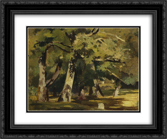 Oaks in sunlight 24x20 Black Ornate Wood Framed Art Print Poster with Double Matting by Shishkin, Ivan