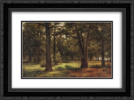 Oaks of Peter the Great in Sestroretsk 24x18 Black Ornate Wood Framed Art Print Poster with Double Matting by Shishkin, Ivan