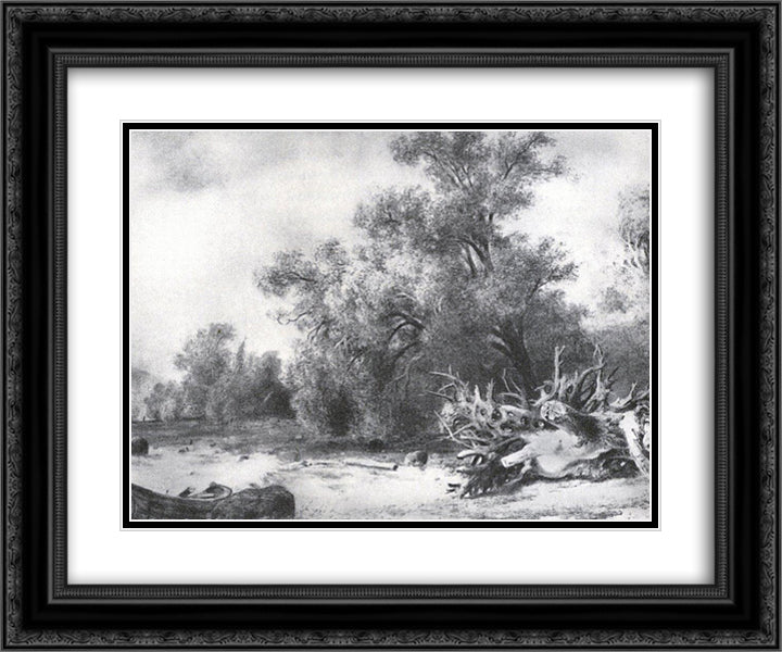 Oaks under Sestroretsk 24x20 Black Ornate Wood Framed Art Print Poster with Double Matting by Shishkin, Ivan