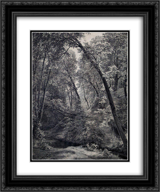 On a stream 20x24 Black Ornate Wood Framed Art Print Poster with Double Matting by Shishkin, Ivan