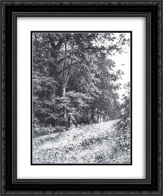 On the forest boundary line 20x24 Black Ornate Wood Framed Art Print Poster with Double Matting by Shishkin, Ivan