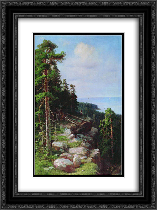 Over the embankment 18x24 Black Ornate Wood Framed Art Print Poster with Double Matting by Shishkin, Ivan