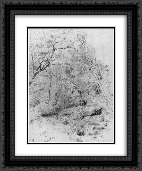 Over water 20x24 Black Ornate Wood Framed Art Print Poster with Double Matting by Shishkin, Ivan
