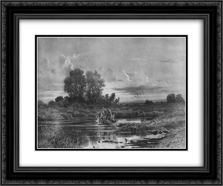 Overgrown pond 24x20 Black Ornate Wood Framed Art Print Poster with Double Matting by Shishkin, Ivan