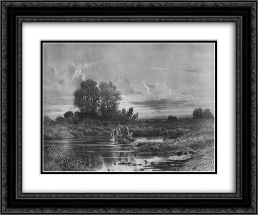 Overgrown pond 24x20 Black Ornate Wood Framed Art Print Poster with Double Matting by Shishkin, Ivan