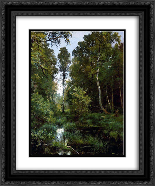 Overgrown pond at the edge of the forest. Siverskaya 20x24 Black Ornate Wood Framed Art Print Poster with Double Matting by Shishkin, Ivan