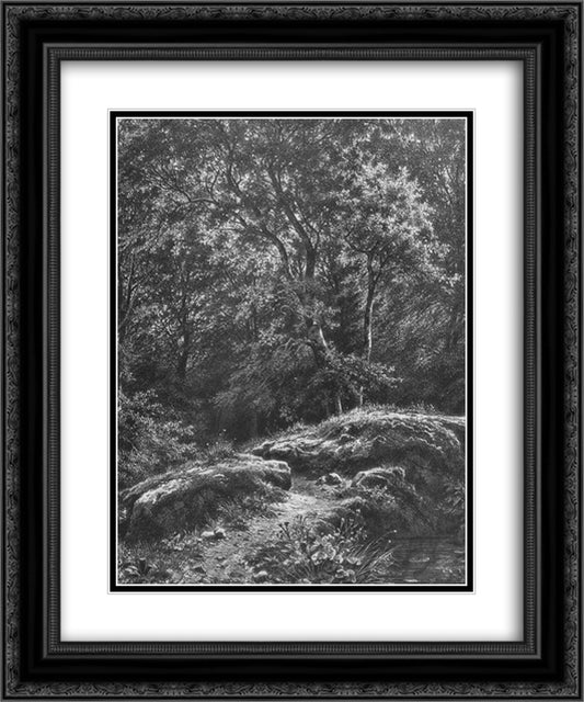 Path in the forest 20x24 Black Ornate Wood Framed Art Print Poster with Double Matting by Shishkin, Ivan