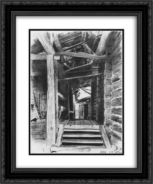 Patio 20x24 Black Ornate Wood Framed Art Print Poster with Double Matting by Shishkin, Ivan