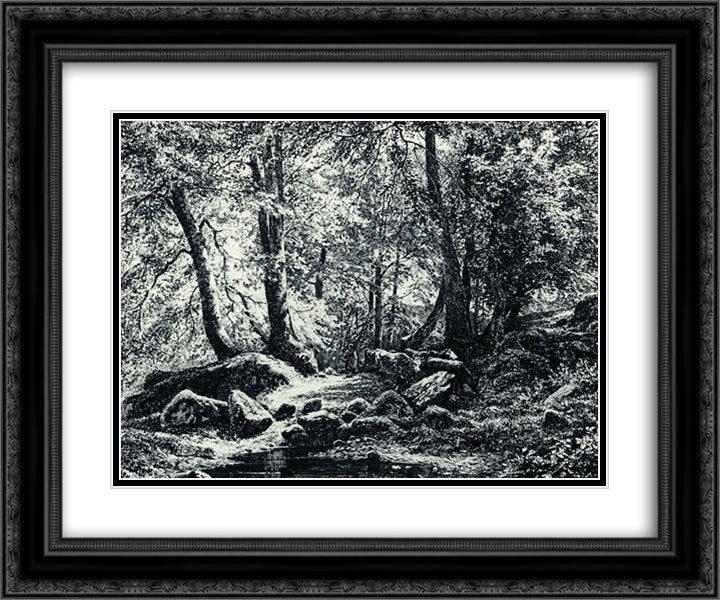 Peasant Woman with Cows 24x20 Black Ornate Wood Framed Art Print Poster with Double Matting by Shishkin, Ivan