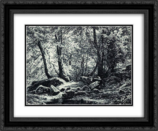 Peasant Woman with Cows 24x20 Black Ornate Wood Framed Art Print Poster with Double Matting by Shishkin, Ivan