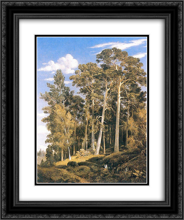 Pine forest 20x24 Black Ornate Wood Framed Art Print Poster with Double Matting by Shishkin, Ivan