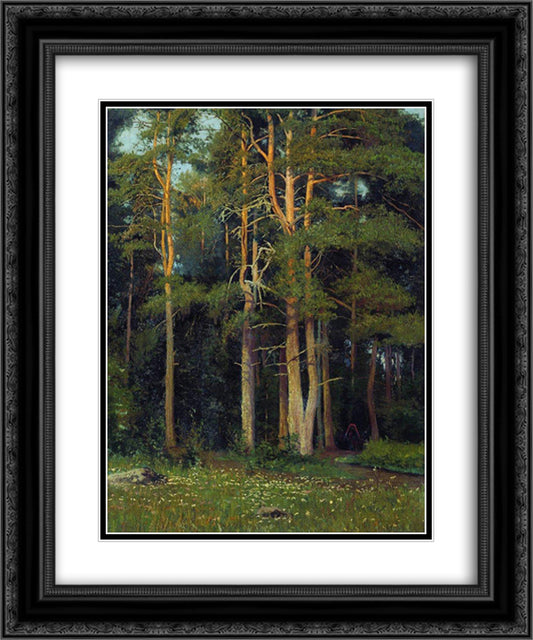 Pine forest in Ligovo 20x24 Black Ornate Wood Framed Art Print Poster with Double Matting by Shishkin, Ivan