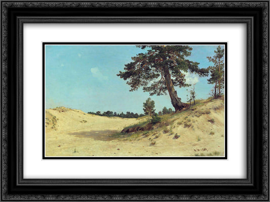 Pine on sand 24x18 Black Ornate Wood Framed Art Print Poster with Double Matting by Shishkin, Ivan