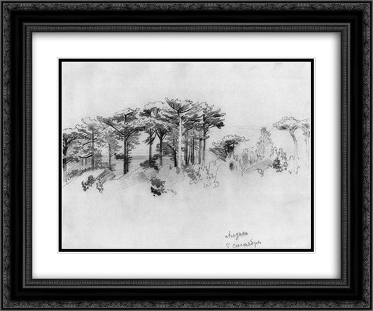 Pine trees over the sea. Alupka 24x20 Black Ornate Wood Framed Art Print Poster with Double Matting by Shishkin, Ivan
