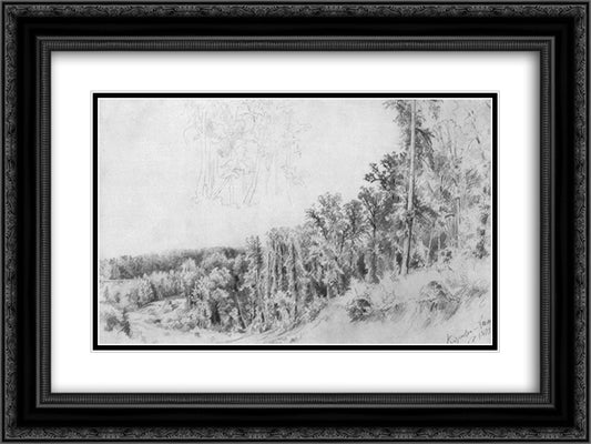 Ravine in Kozlovka-Zaseka 24x18 Black Ornate Wood Framed Art Print Poster with Double Matting by Shishkin, Ivan