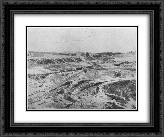 Ravines 24x20 Black Ornate Wood Framed Art Print Poster with Double Matting by Shishkin, Ivan