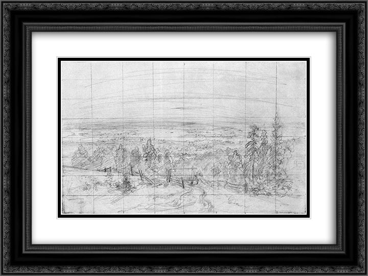 River floods, such as seas 24x18 Black Ornate Wood Framed Art Print Poster with Double Matting by Shishkin, Ivan