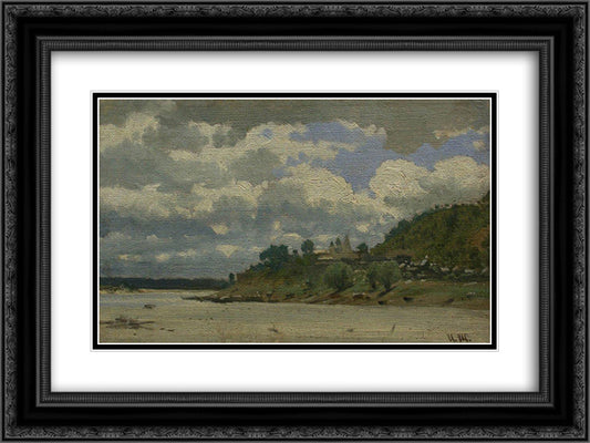 Riverside 24x18 Black Ornate Wood Framed Art Print Poster with Double Matting by Shishkin, Ivan