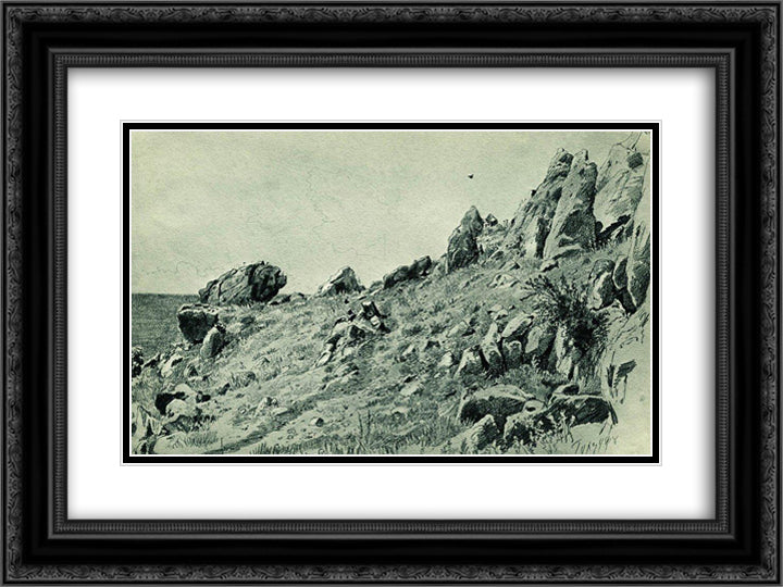 Rocks on the beach. Gursuf 24x18 Black Ornate Wood Framed Art Print Poster with Double Matting by Shishkin, Ivan