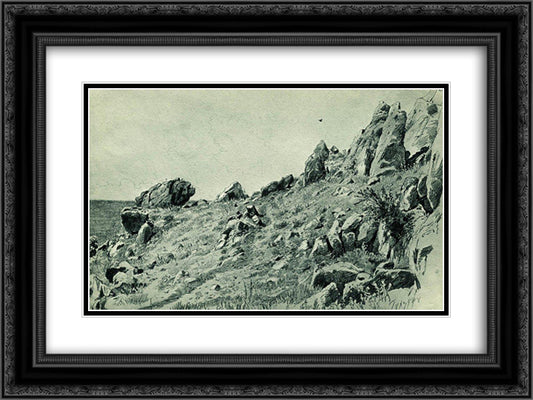 Rocks on the beach. Gursuf 24x18 Black Ornate Wood Framed Art Print Poster with Double Matting by Shishkin, Ivan